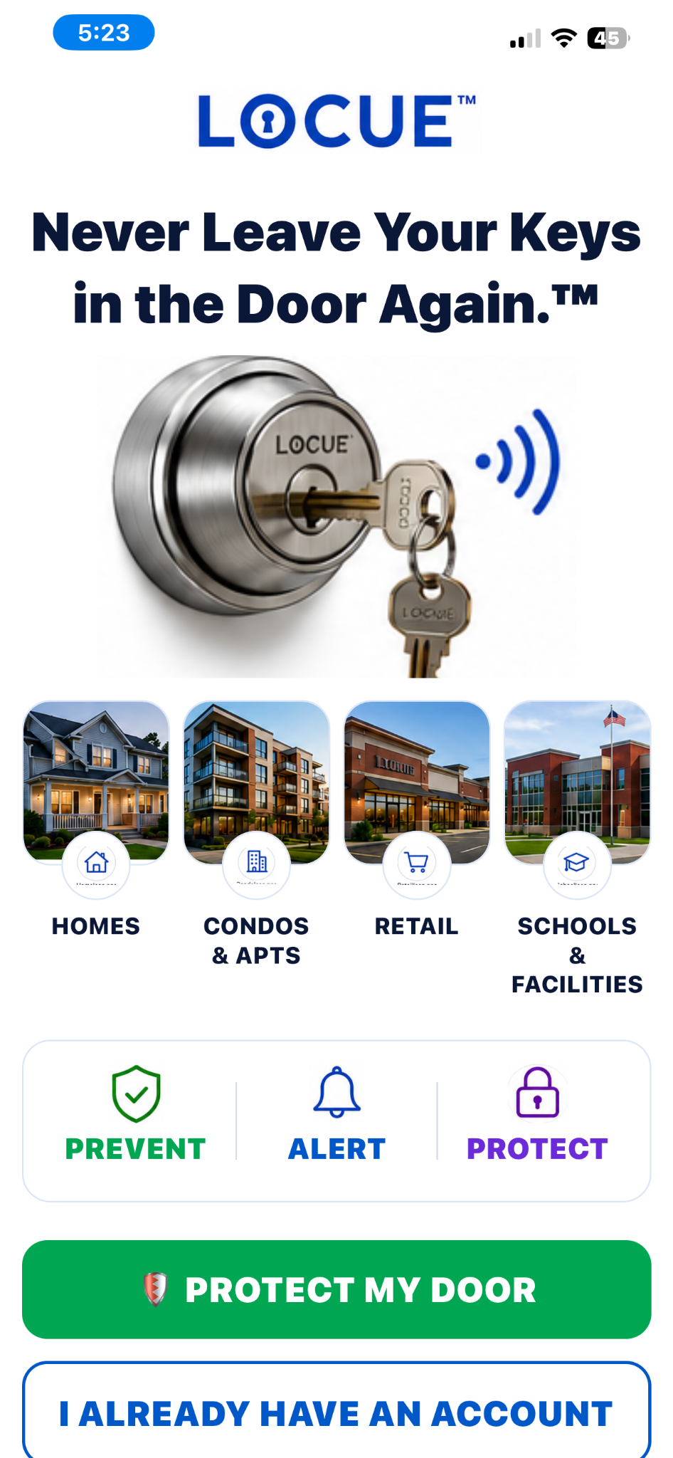LOCUE mobile app welcome screen